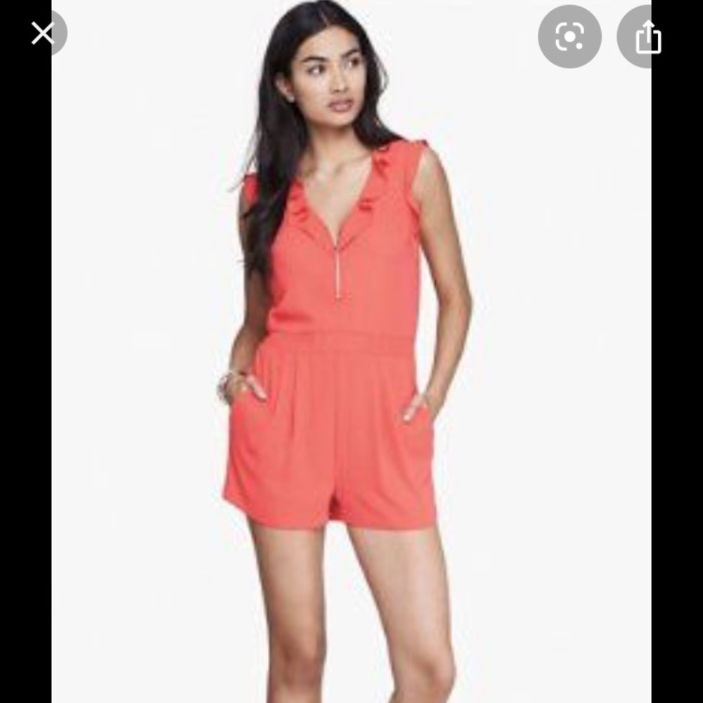 Express Coral Ruffle Zip Romper Shorts